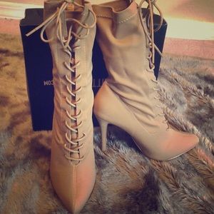 High heel tan boots